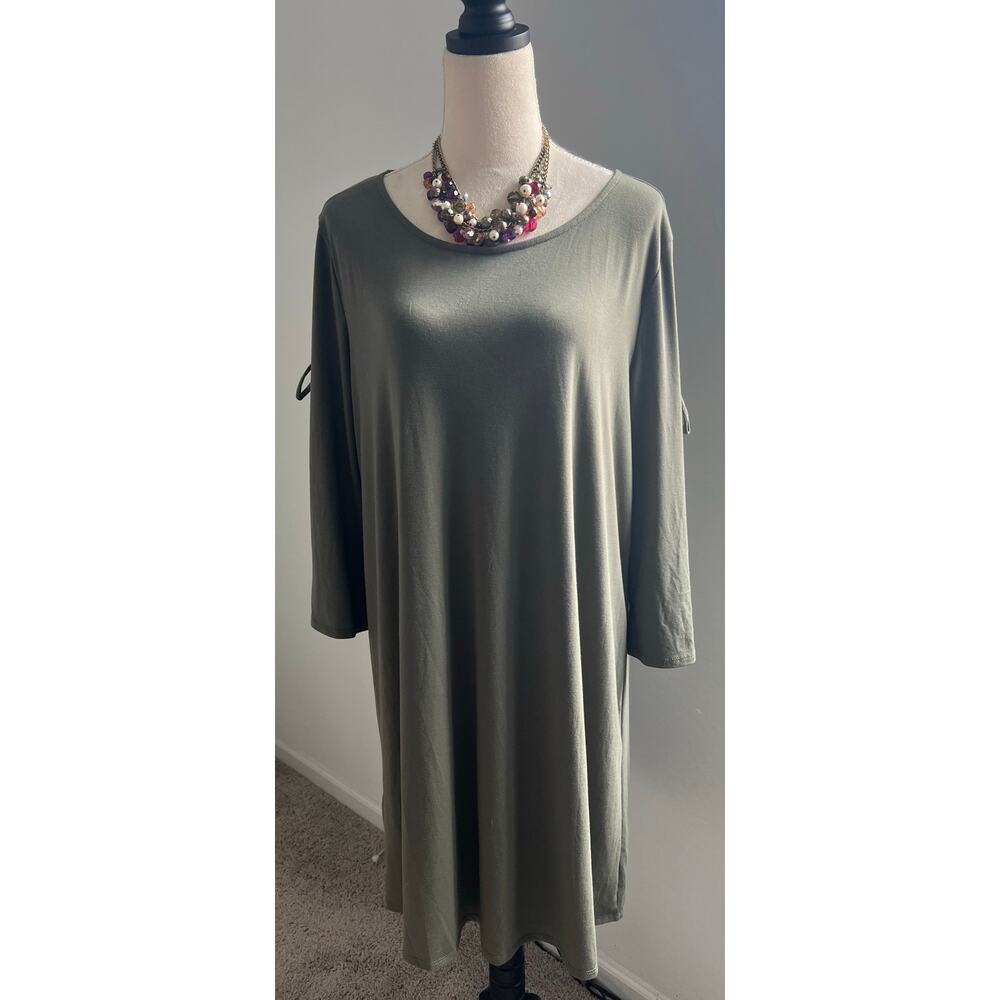 NWT Charming Charlie Olive Green 3/4 Slit W/Bows Sleeves Swing Midi Dress XL‎